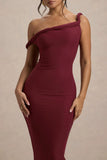 Salome Berry Twisted Asymmetric Midi Dress