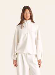 Cream Modal Funnel Neck Quarter Zip Sweatshirt