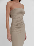 Beige Slinky Bandeau Mixaxi Dress