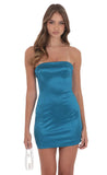Satin Strapless Bodycon Dress in Cobalt