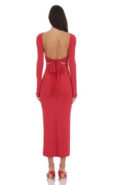 Open Back Bow Maxi Dress in Red