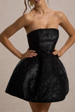 Clarabell Black Sequin Bandeau Structured Mini Dress