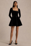 Beloved Black Velvet Embellished Square Neck Mini Dress