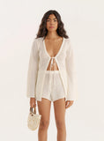 Cream Crochet Tie Front Top