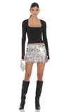 Circle Sequin Skirt in Silver