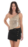 One Shoulder Sequin Top in Gold