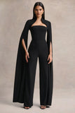 Elisabetta Black Square Neck Jumpsuit With Cape Sleeves