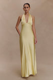 Alice Satin Halter Maxi Dress Lemon