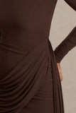 Calista Brown Crew Neck Mini Dress With Sash