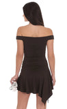 Embellished Off Shoulder Flare Dress in Brown