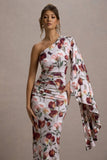 Clementina Cream Floral Print Asymmetric Cape Sleeve Maxi Dress