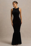Pippa Black Velvet Crew Neck Mermaid Maxi Dress