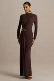 Zadie Brown High Neck Maxi Dress With Gathered Detail