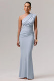Mardi Powder Blue Asymmetric Maxi Dress With Ruching