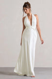 Carolyn Ivory Satin Plunge Maxi Dress With Dipped Hem