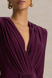 Flashy Burgundy Plunge Neck Maxi Dress With Ruched Detailing