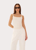 Cream Ribbed Branded Cotton Vest Top