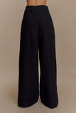 Raya Mid Rise Wide Leg Linen Pant Black