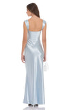 Satin Lace Bust Maxi Dress in Light Blue