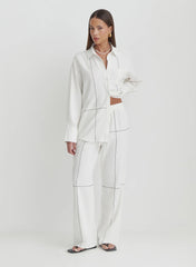Off White Contrast Stitch Linen Trouser