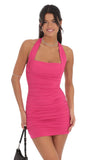 Ruched Bodycon Dress in Hot Pink