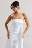 Save The Date Cream Bandeau Midi Dress With Train