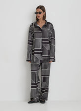 Black And Cream Abstract Print Relaxed Satin Trouser