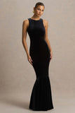 Pippa Black Velvet Crew Neck Mermaid Maxi Dress