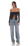 Off Shoulder Lace Flyaway Top in Navy