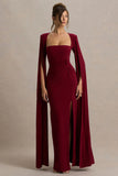 Claretta Berry Square Neck Twisted Maxi Dress With Cape Sleeves