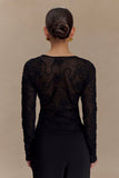 Omari Embroidery Long Sleeve Knit Top Black