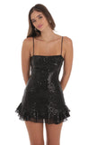 Sequin Ruffle Dress in Black