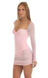 Long Sleeve Mesh Dress in Light Pink