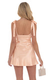 Pearl Cutout Satin Dress in Peachy Pink