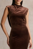 Malora Brown Velvet High Neck Maxi Dress With Open Back