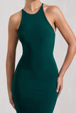 Brianna Bottle Green Sleeveless Halter Neck Open Back Maxi Dress