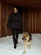 Black Wrap Waist Belted Puffer Coat