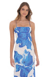 Floral Open Back Maxi Dress in White amp Blue