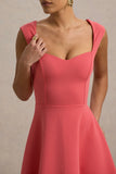 Andromeda Coral Sweetheart Neck Midi Dress