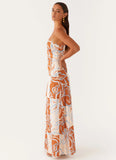 Aster Bloom Maxi Dress Orange Blue Floral