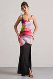 Kali Black Floral Print Cowl Neck Open Back Split Maxi Dress