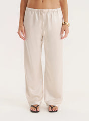 Cream Satin Elasticated Waist Wide Leg Trouser