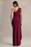Adelina Burgundy One Shoulder Maxi Dress With Drape