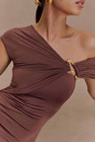 Ashford Asymmetrical Slinky Maxi Dress Chocolate