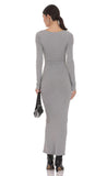 V Neck Long Sleeve Maxi Dress in Grey