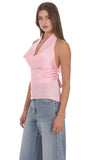 Satin Cowl Neck Top in Pink