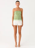 Sea Garden Beaded Strapless Top Green