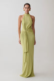 Cindylou Halter Knit Maxi Dress Light Olive