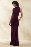 Helessia Dark Plum Asymmetric Neck Maxi Dress With Gathered Detailing And Sash
