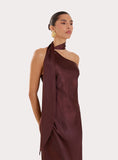 Chocolate Satin One Shoulder Maxi Dress